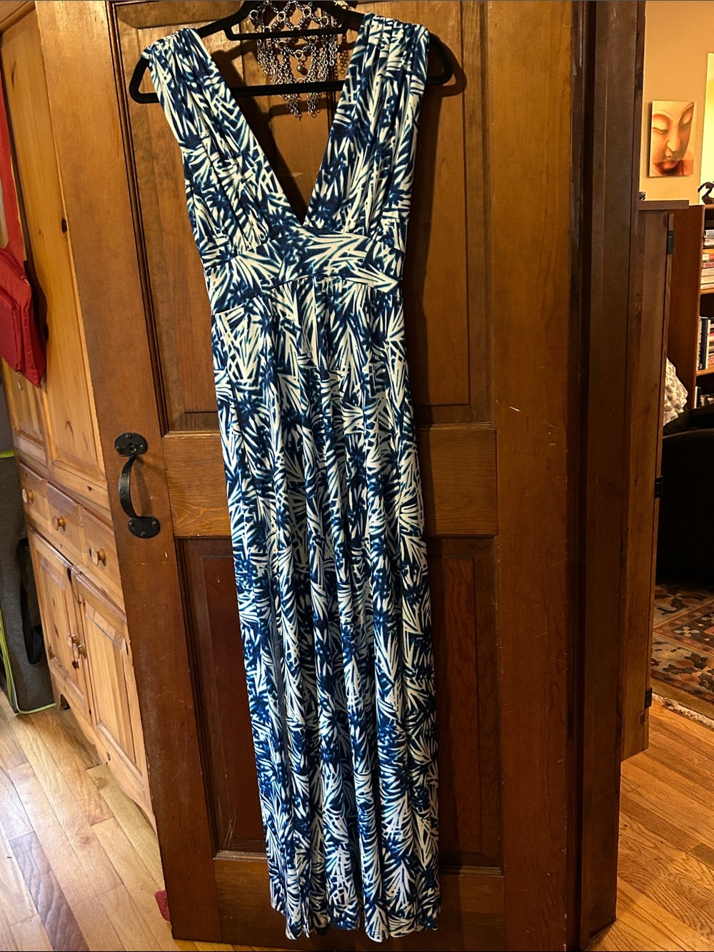 Veronica M Navy & White V-Neck Printed Maxi Dress
